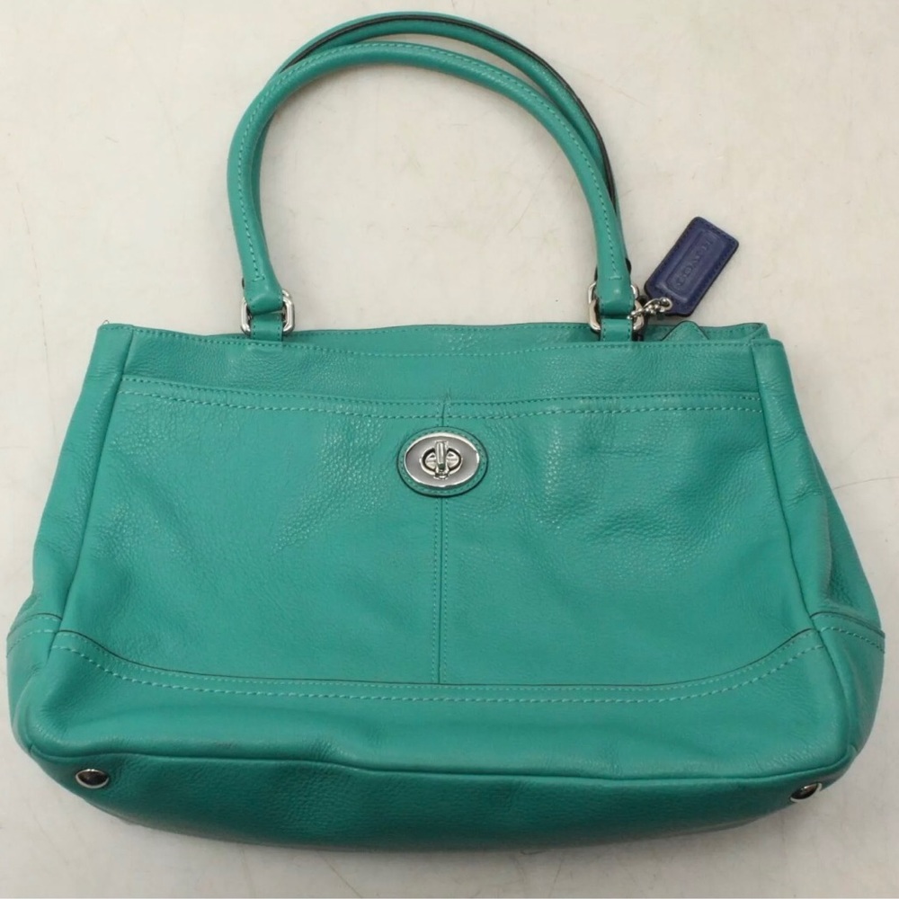 Teal green Coach leather tote handbag purse